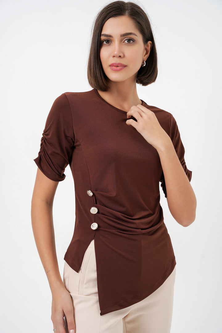 Bigdart Blouse Sandy à détails de boutons pour femme 992 - Marron