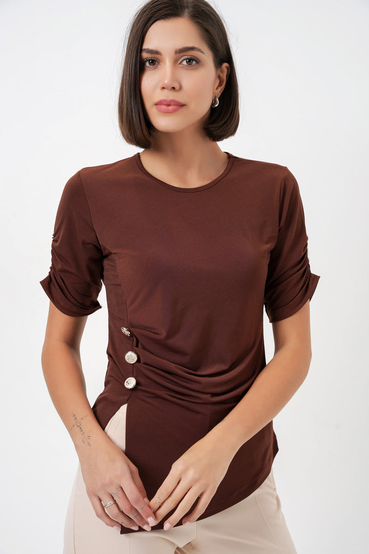 Bigdart Blouse Sandy à détails de boutons pour femme 992 - Marron