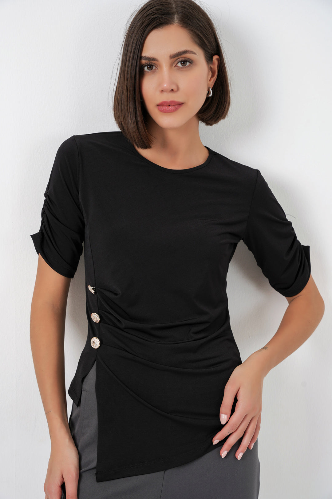 Bigdart Blouse Sandy à détails de boutons pour femme 992 - Noir