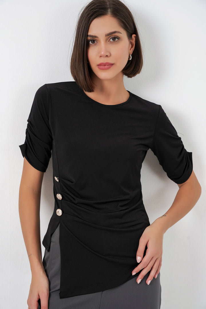 Bigdart Blouse Sandy à détails de boutons pour femme 992 - Noir