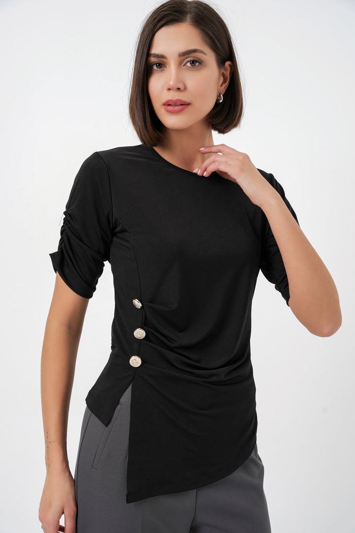 Bigdart Blouse Sandy à détails de boutons pour femme 992 - Noir