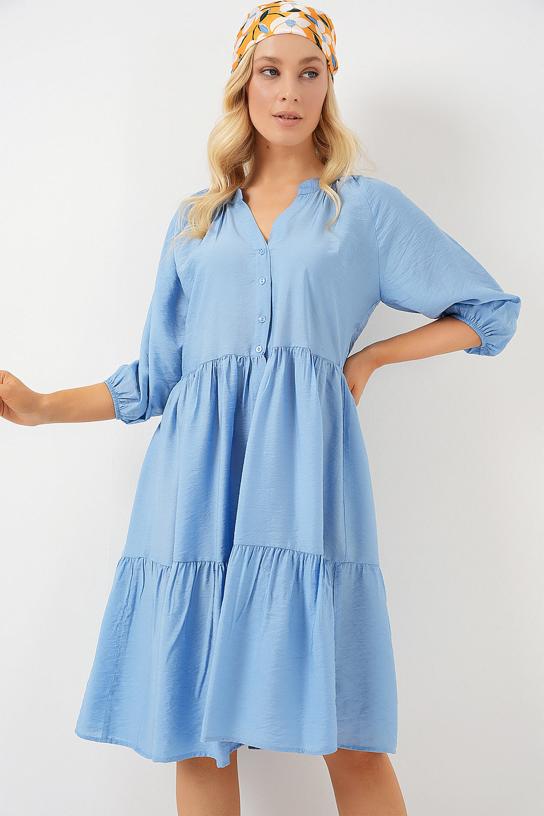 Bigdart Robe à manches courtes avec boutons pour femme 2559 - Indigo