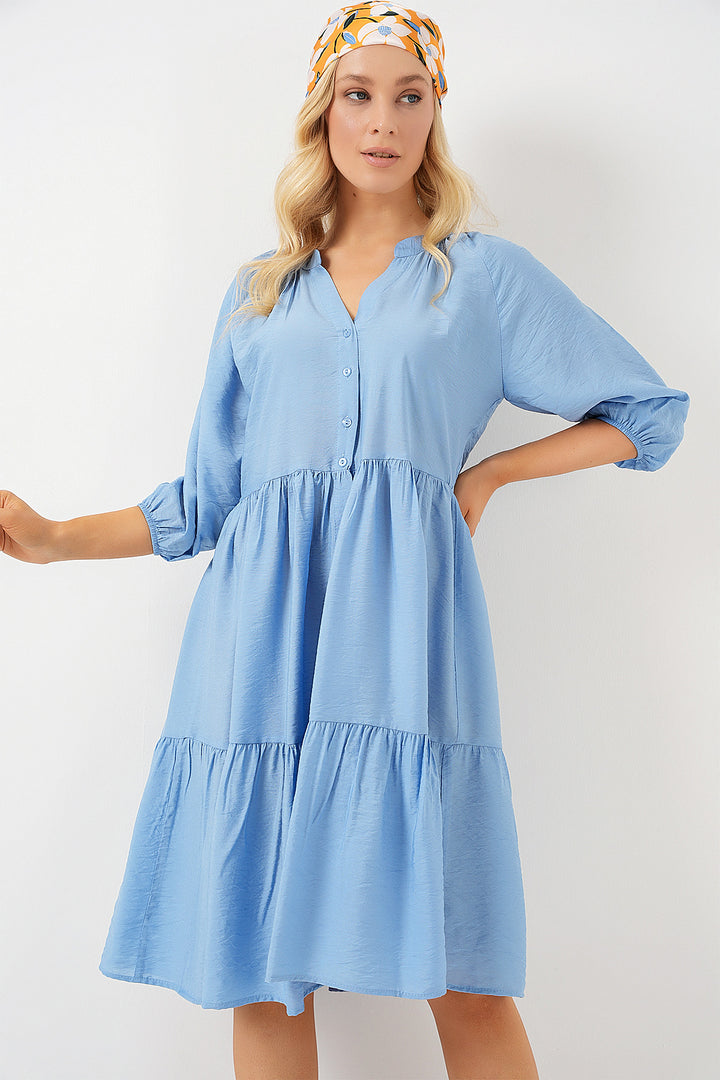 Bigdart Robe à manches courtes avec boutons pour femme 2559 - Indigo