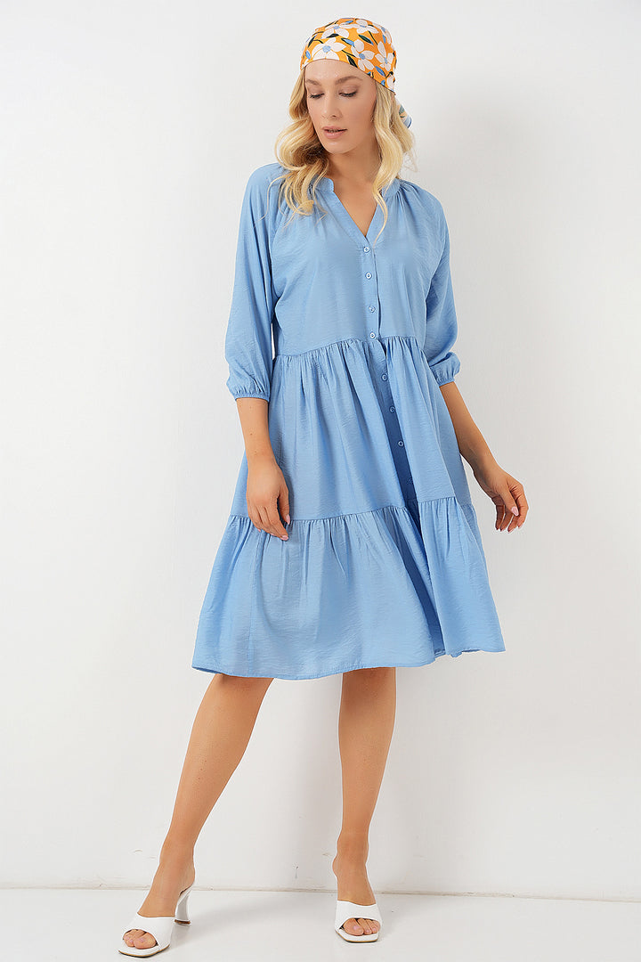 Bigdart Robe à manches courtes avec boutons pour femme 2559 - Indigo
