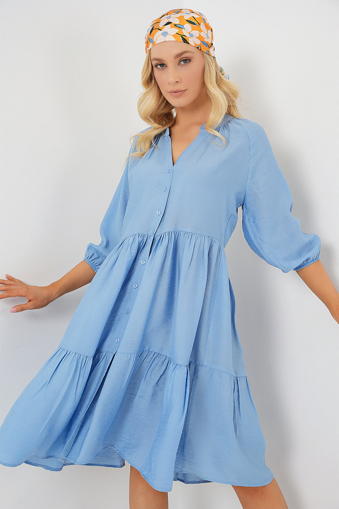 Bigdart Robe à manches courtes avec boutons pour femme 2559 - Indigo