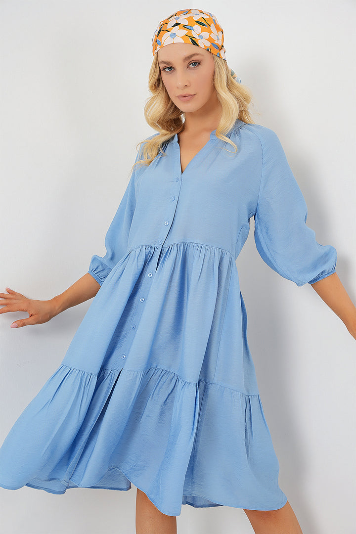 Bigdart Robe à manches courtes avec boutons pour femme 2559 - Indigo