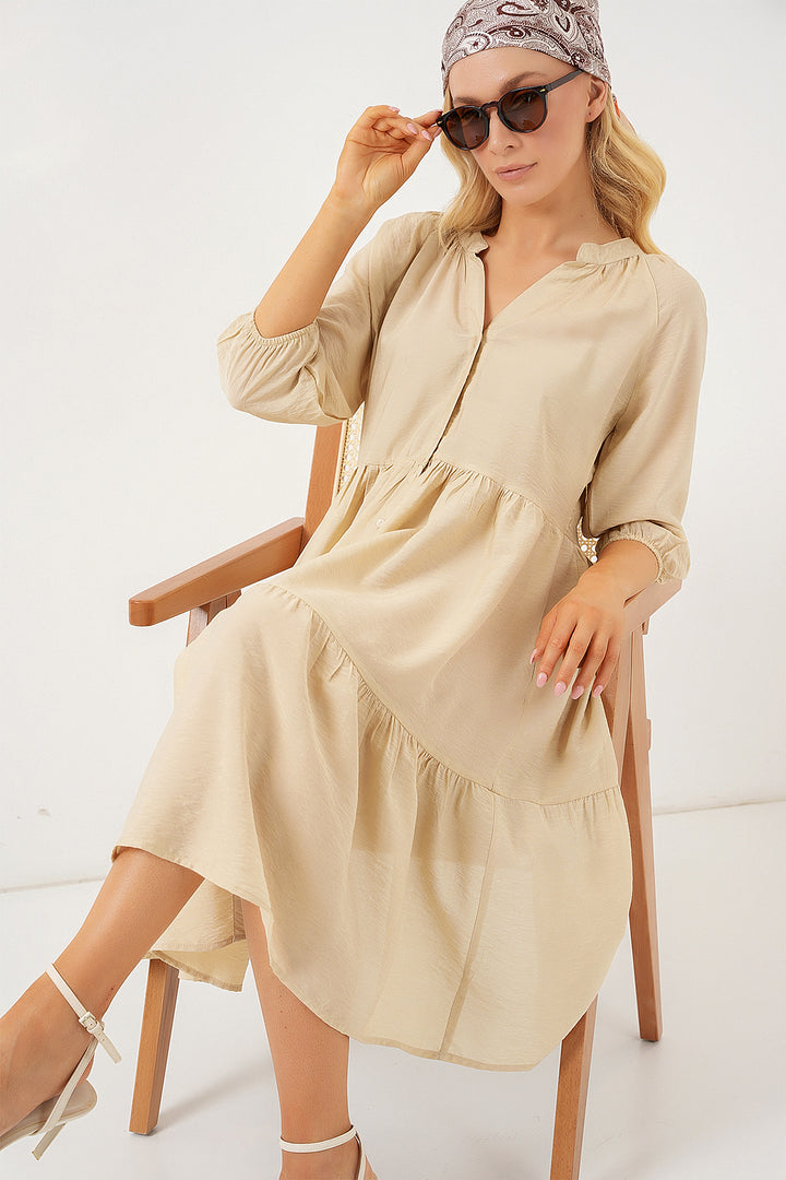 Bigdart Robe à manches courtes avec boutons pour femme 2559 - Crème