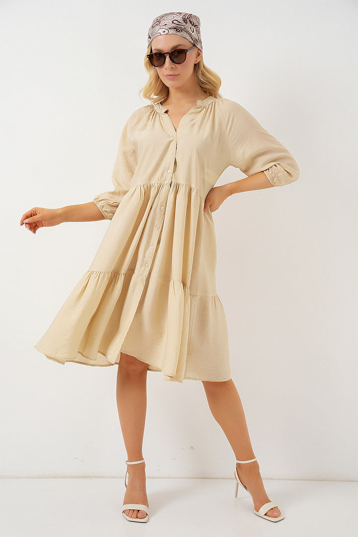 Bigdart Robe à manches courtes avec boutons pour femme 2559 - Crème