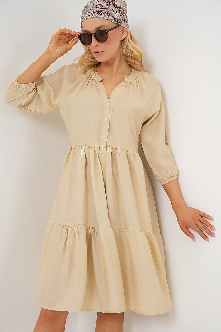 Bigdart Robe à manches courtes avec boutons pour femme 2559 - Crème
