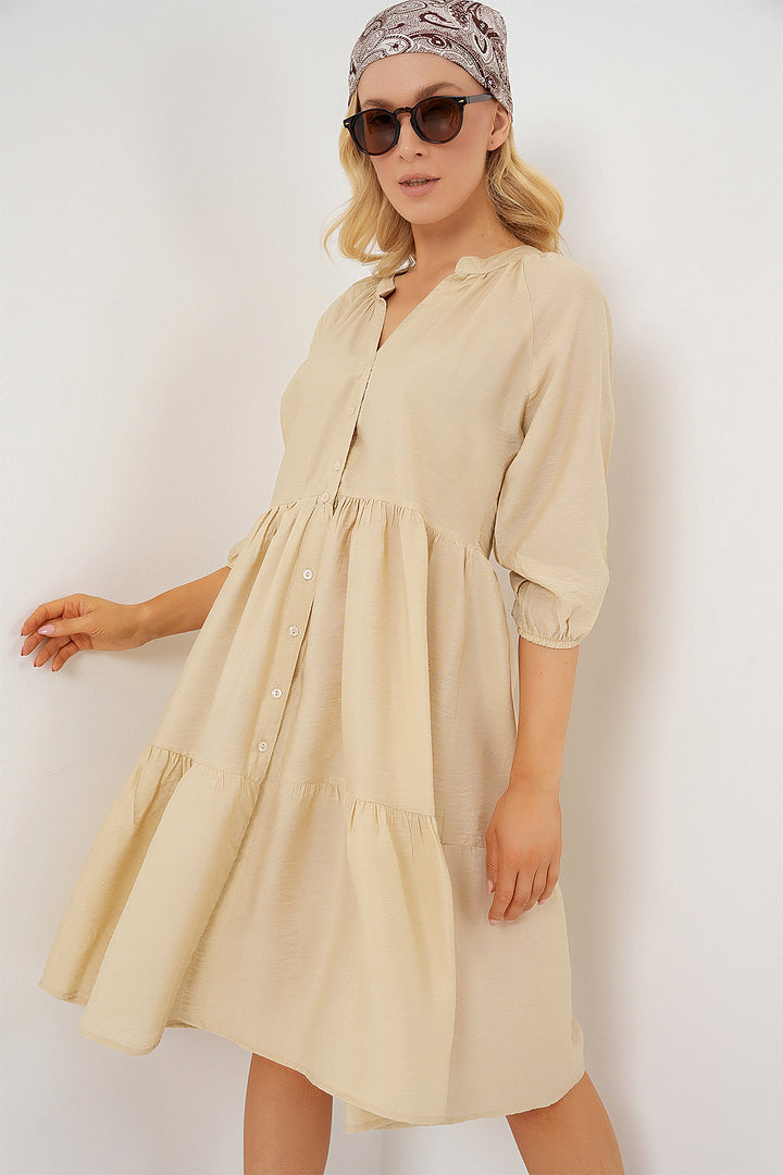 Bigdart Robe à manches courtes avec boutons pour femme 2559 - Crème