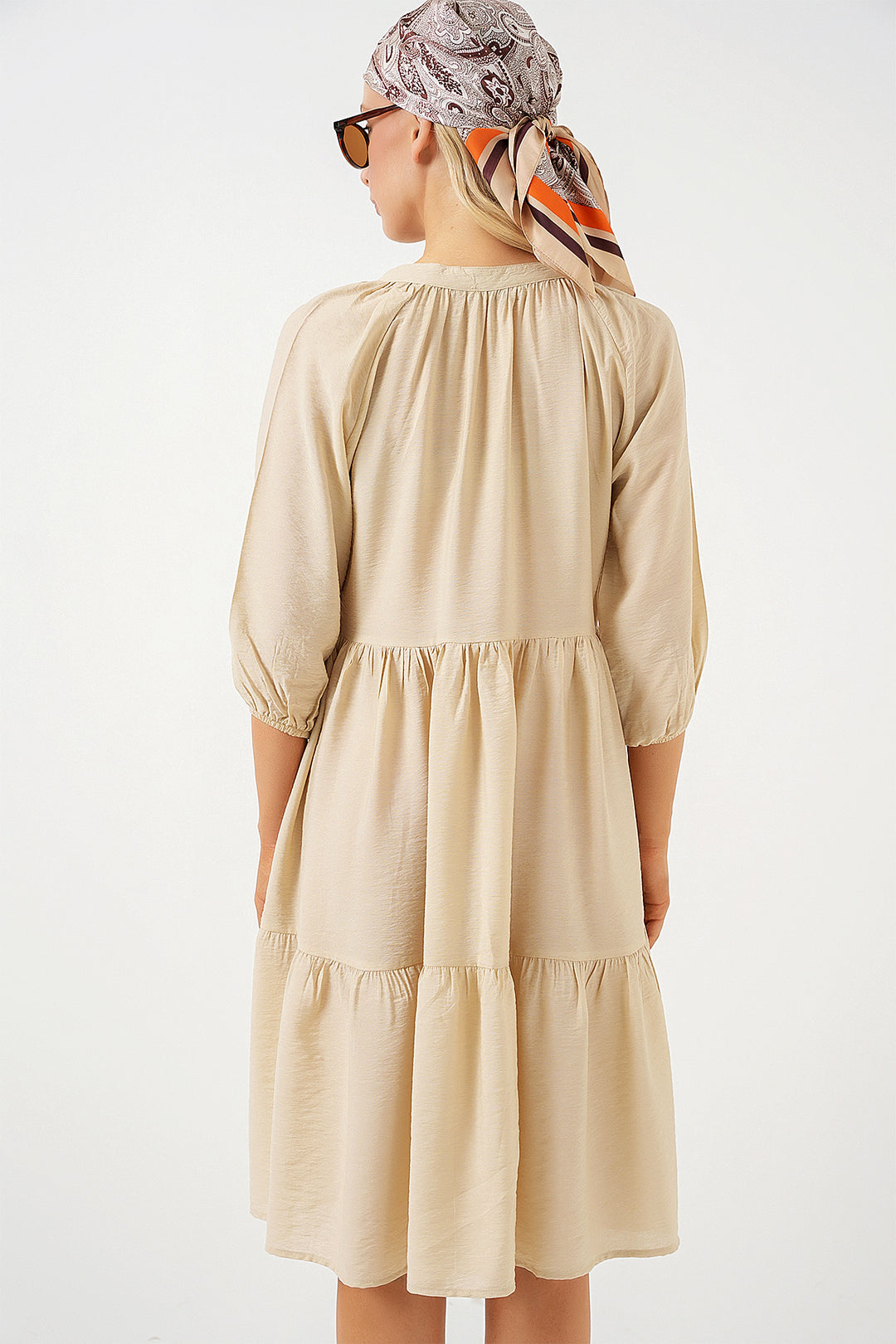 Bigdart Robe à manches courtes avec boutons pour femme 2559 - Crème
