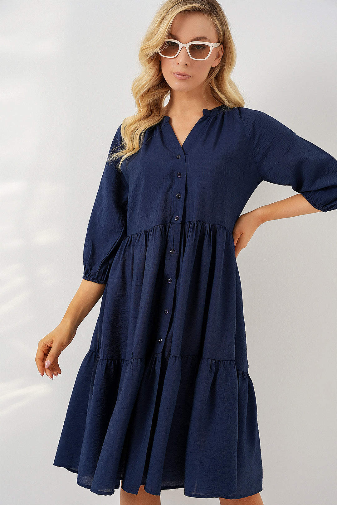 Bigdart Robe à Manches Courtes Boutonnée Femme 2559 - Bleu marine