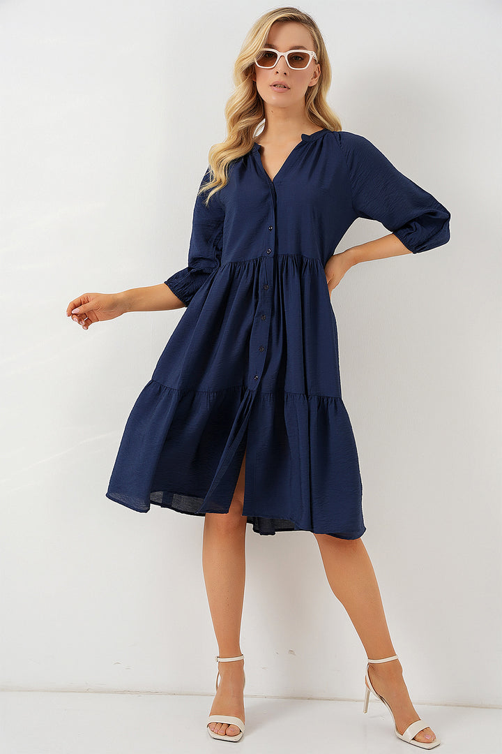 Bigdart Robe à Manches Courtes Boutonnée Femme 2559 - Bleu marine