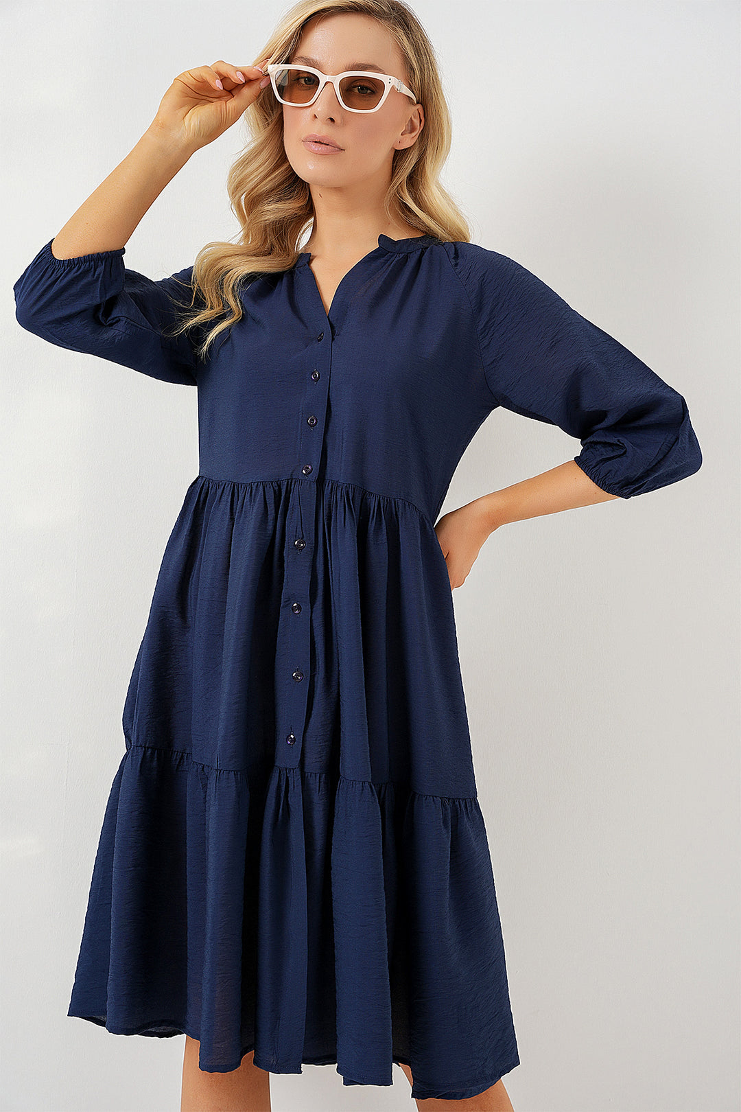 Bigdart Robe à Manches Courtes Boutonnée Femme 2559 - Bleu marine