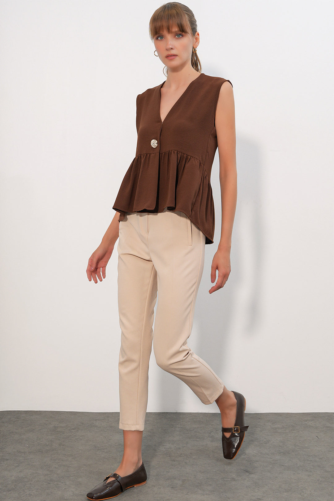 Bigdart Blouse sans manches à boutons pour femmes 994 - Marron