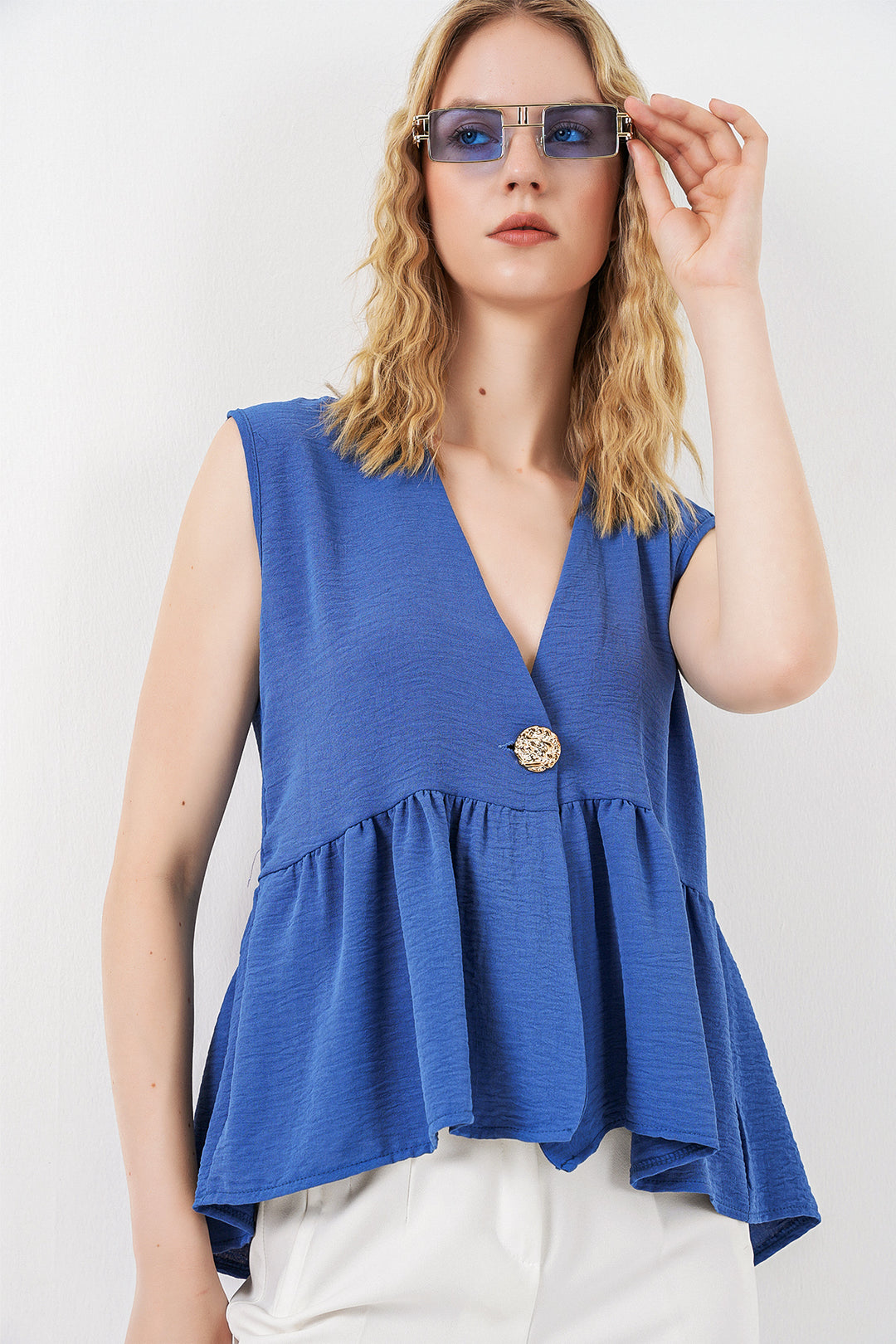 Bigdart Blouse à boutons sans manches 994 - Bleu roi