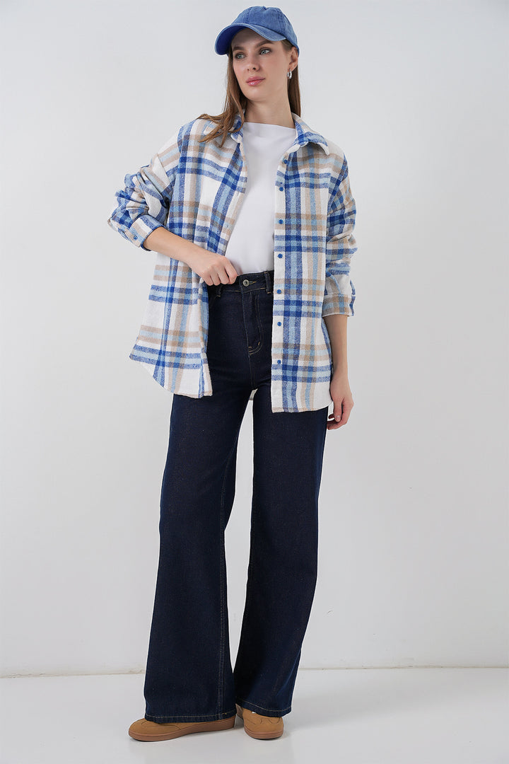 Bigdart Chemisier oversize à carreaux pour femme 3854 A.Ecru - a.Écru