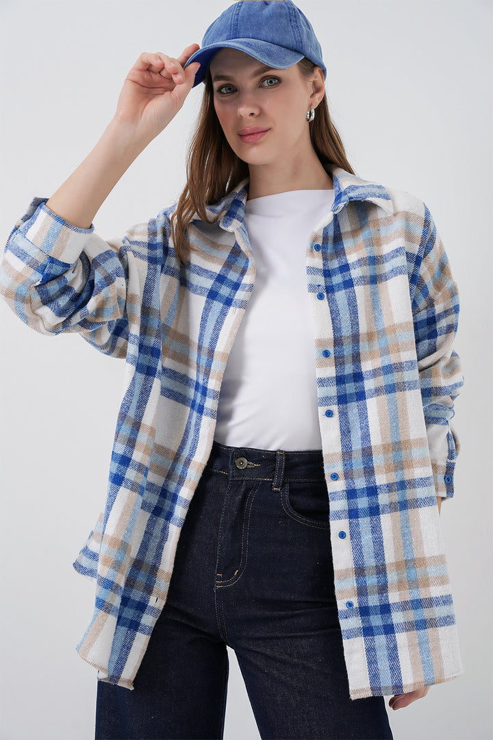 Bigdart Chemisier oversize à carreaux pour femme 3854 A.Ecru - a.Écru