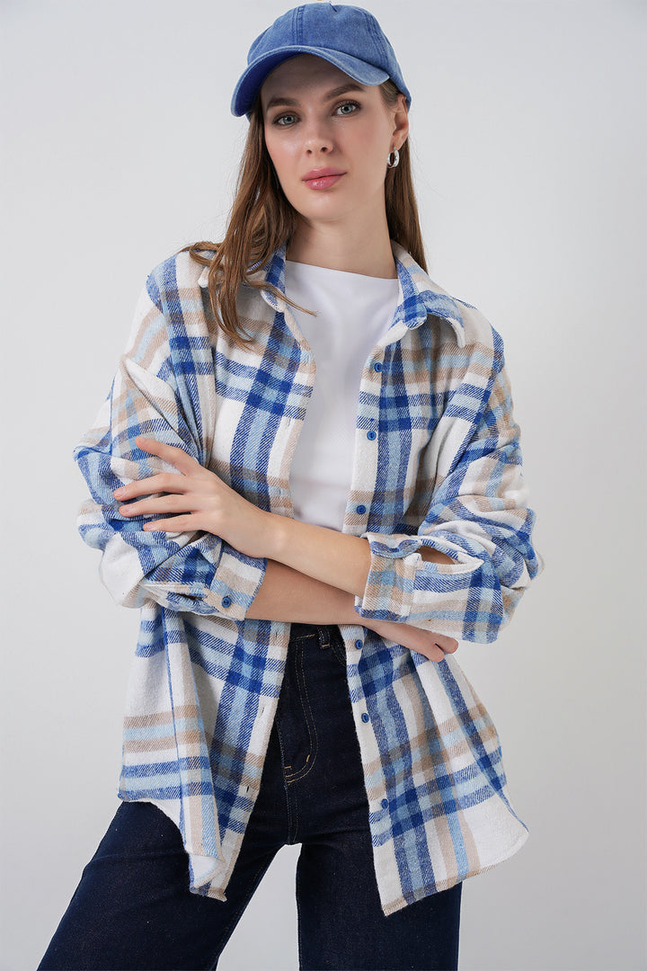 Bigdart Chemisier oversize à carreaux pour femme 3854 A.Ecru - a.Écru