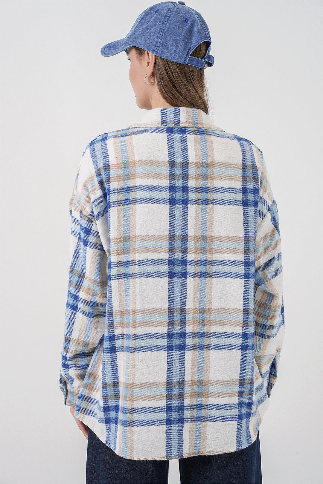 Bigdart Chemisier oversize à carreaux pour femme 3854 A.Ecru - a.Écru