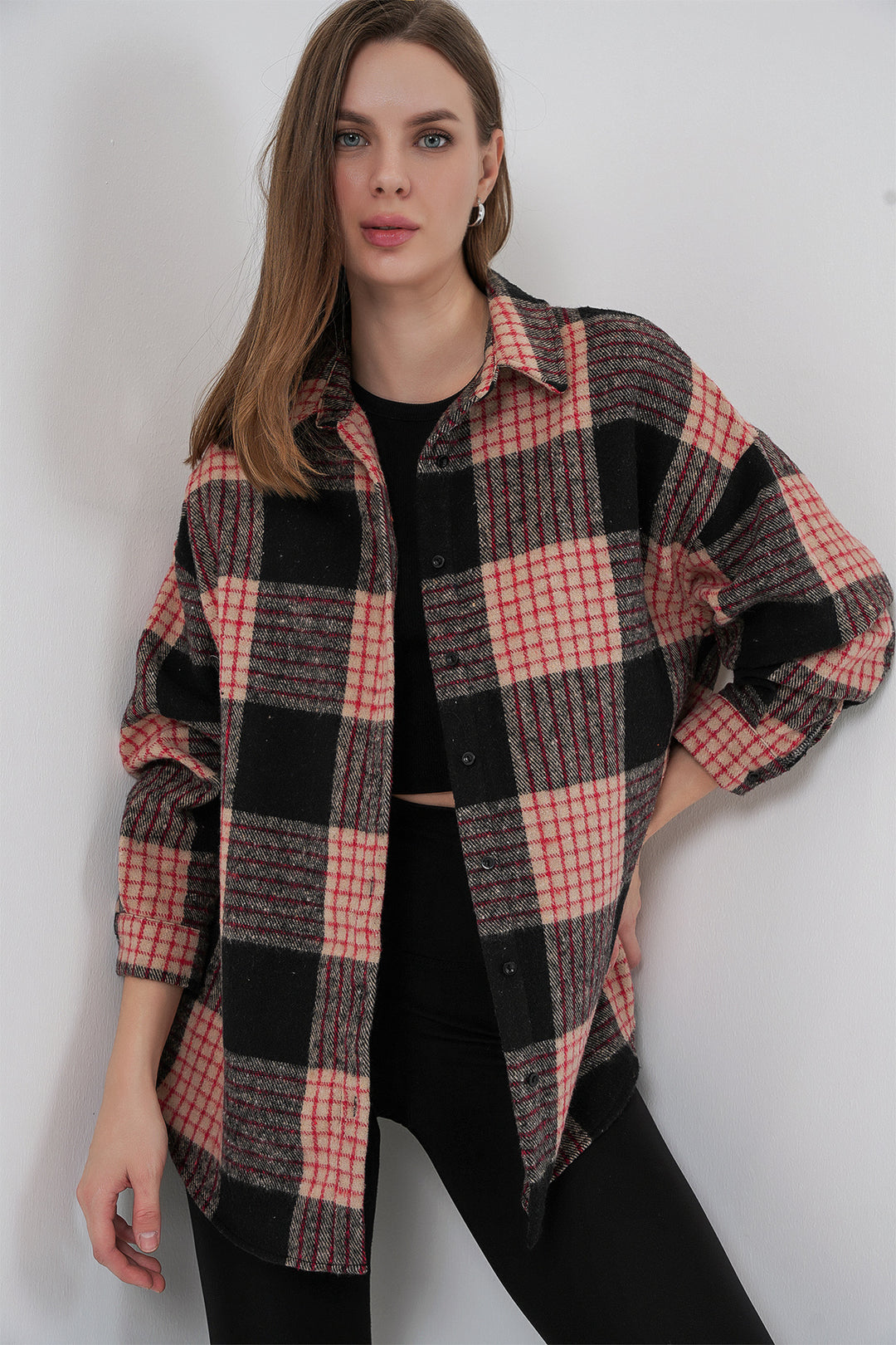Bigdart Chemise oversize à carreaux pour femme 3854 A.Poudré