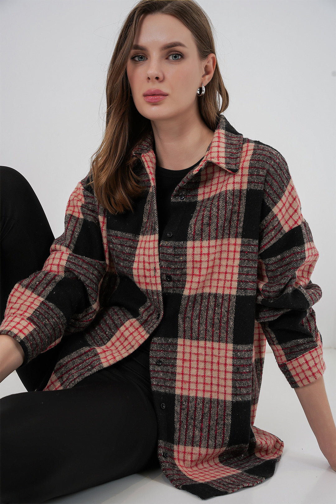 Bigdart Chemise oversize à carreaux pour femme 3854 A.Poudré