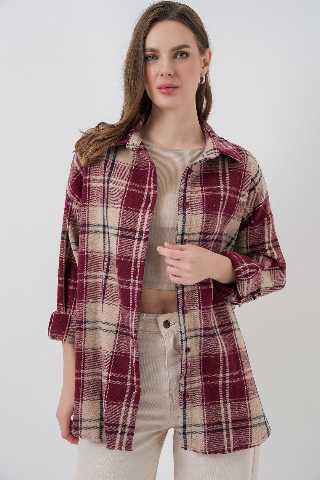 Bigdart Chemise oversize à carreaux pour femme 3854 Bordeaux - Bordeaux