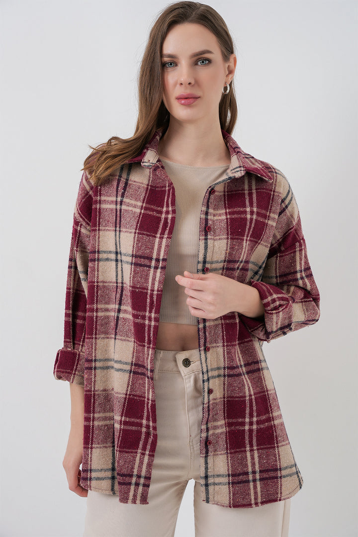 Bigdart Chemise oversize à carreaux pour femme 3854 Bordeaux - Bordeaux