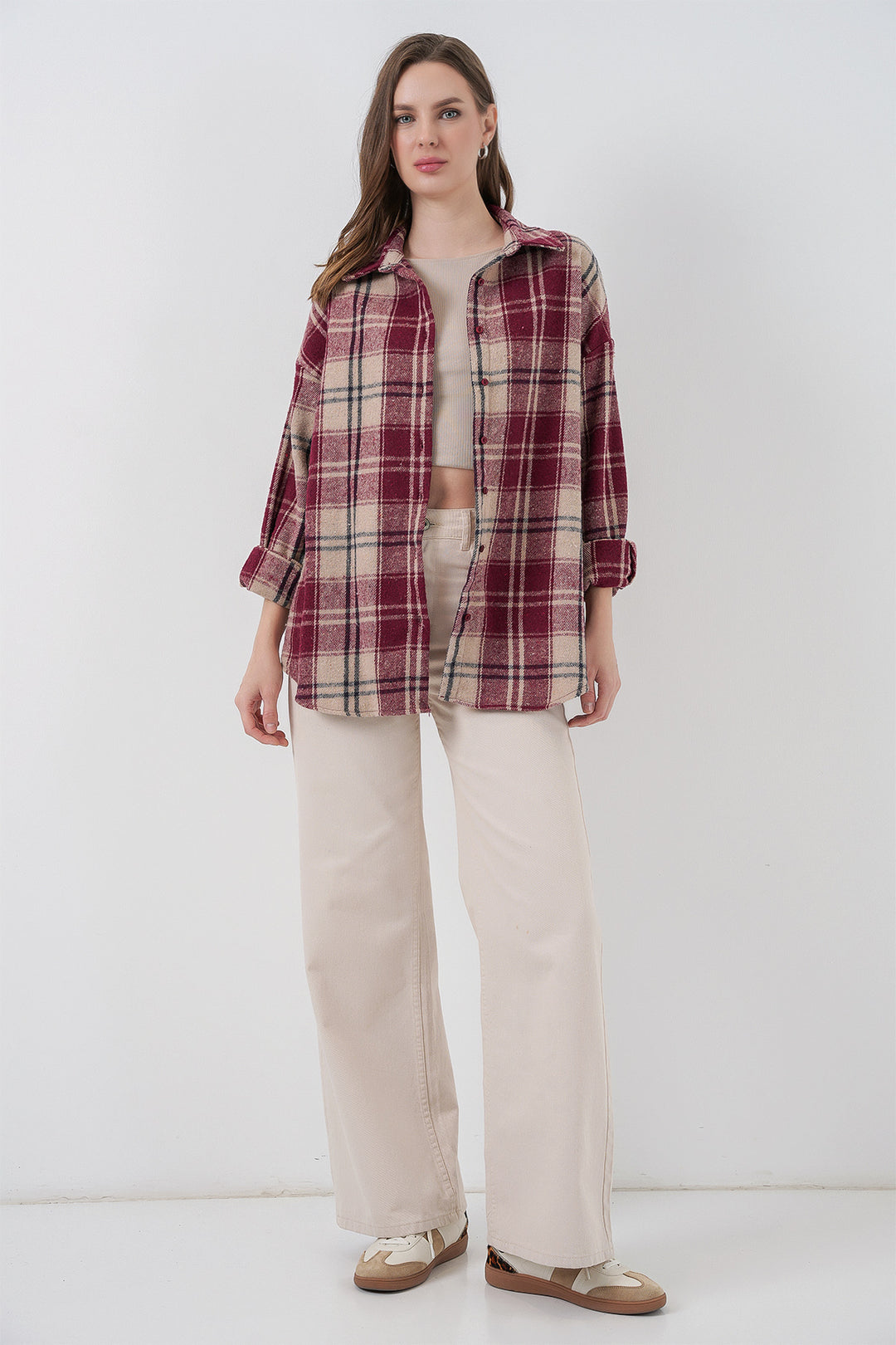 Bigdart Chemise oversize à carreaux pour femme 3854 Bordeaux - Bordeaux