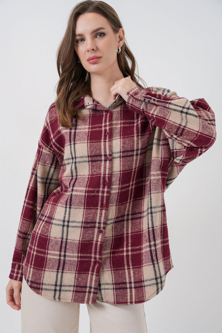 Bigdart Chemise oversize à carreaux pour femme 3854 Bordeaux - Bordeaux