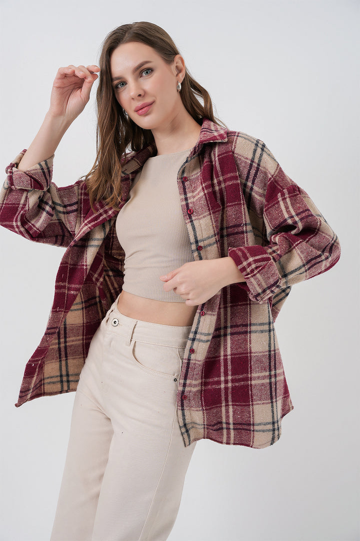 Bigdart Chemise oversize à carreaux pour femme 3854 Bordeaux - Bordeaux