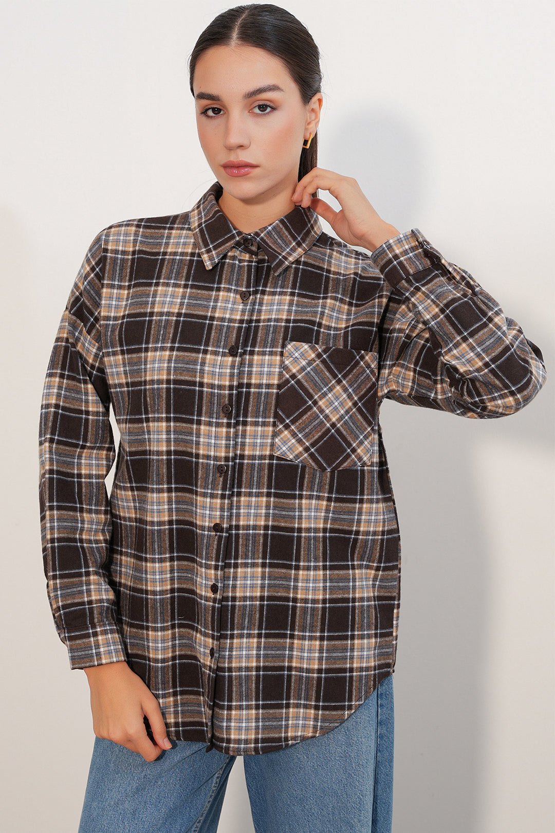 Bigdart Chemise oversize à carreaux pour femme 3854 C. Marron - Marron
