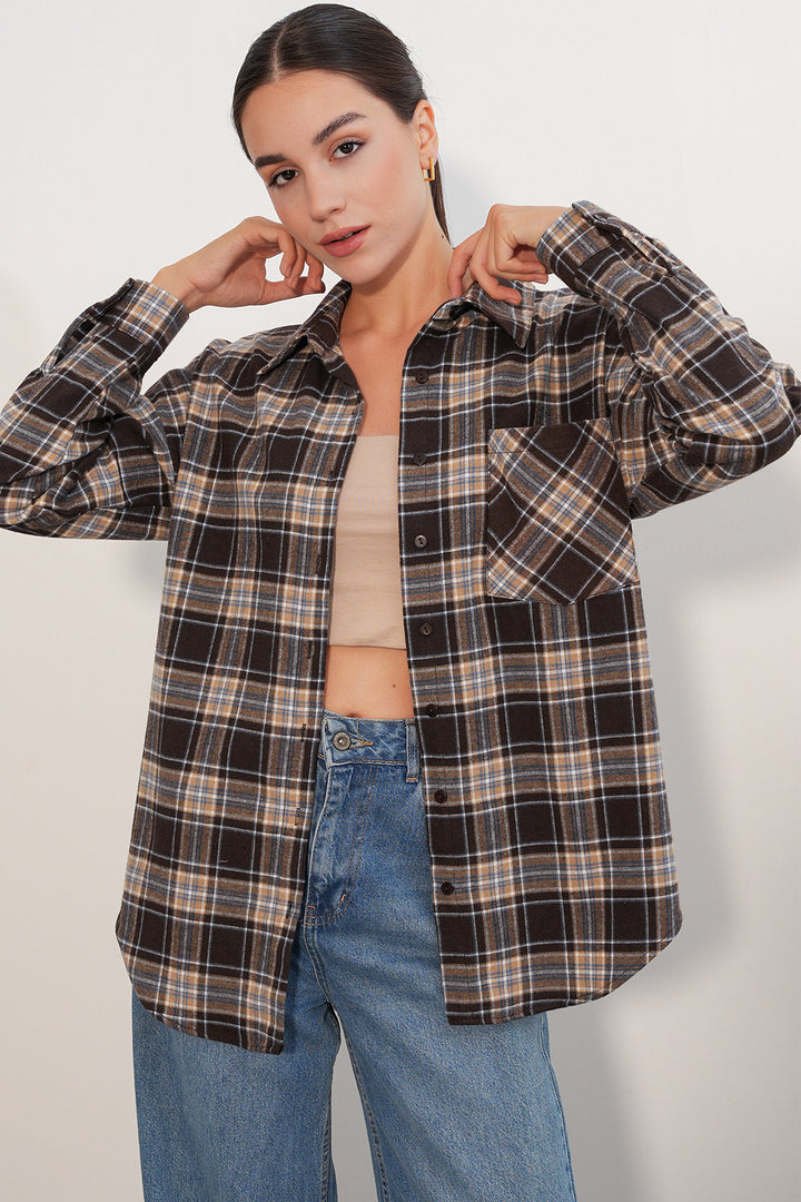Bigdart Chemise oversize à carreaux pour femme 3854 C. Marron - Marron