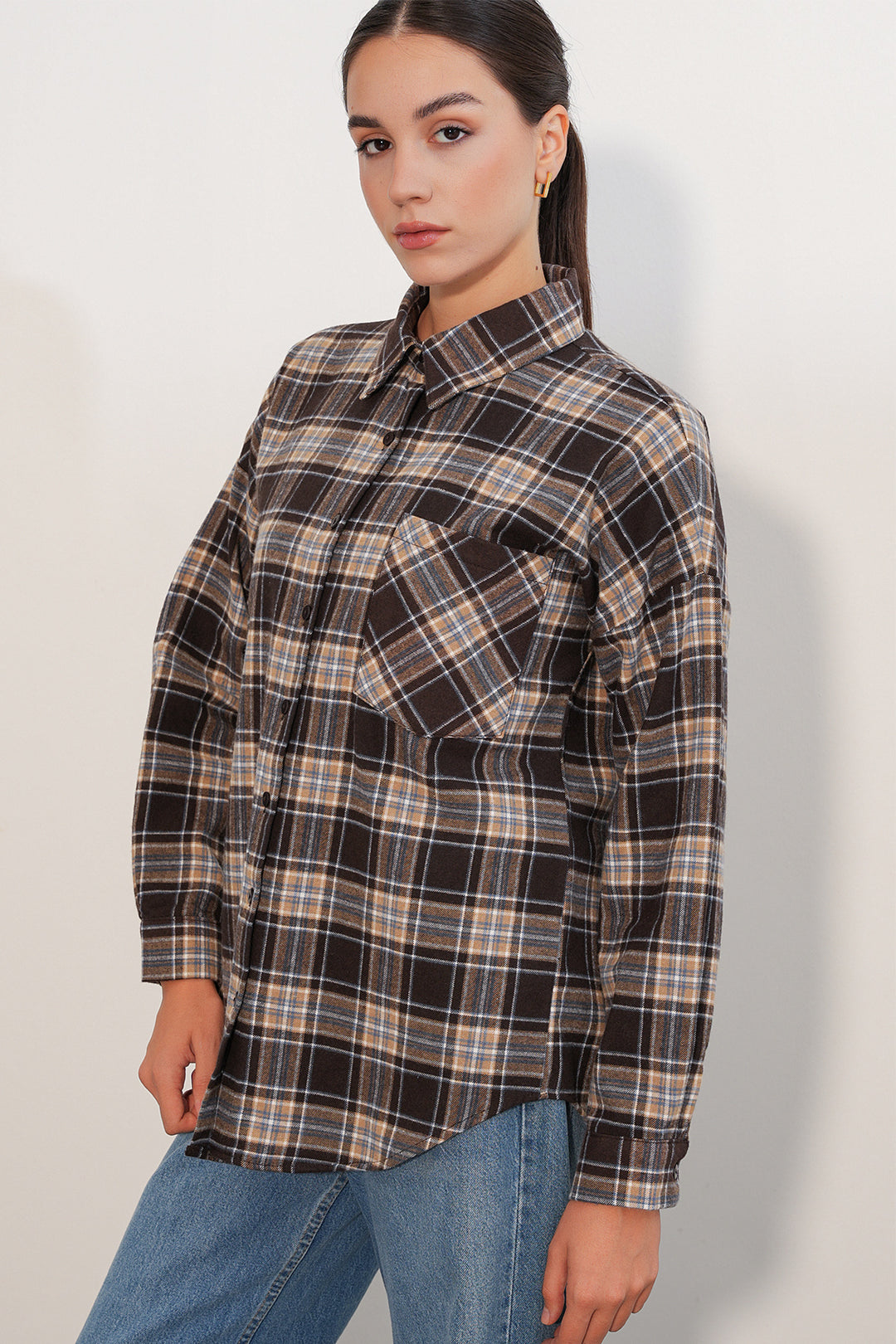 Bigdart Chemise oversize à carreaux pour femme 3854 C. Marron - Marron