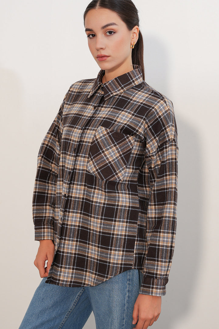 Bigdart Chemise oversize à carreaux pour femme 3854 C. Marron - Marron