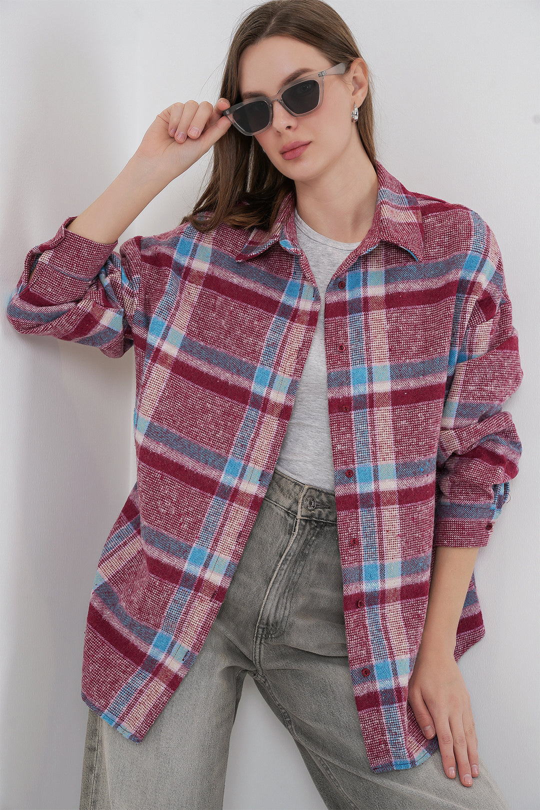 Bigdart Chemise oversize à carreaux pour femme 3854 Violet