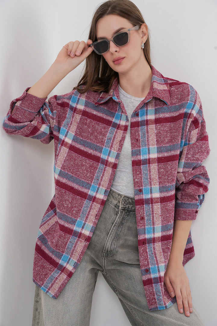 Bigdart Chemise oversize à carreaux pour femme 3854 Violet