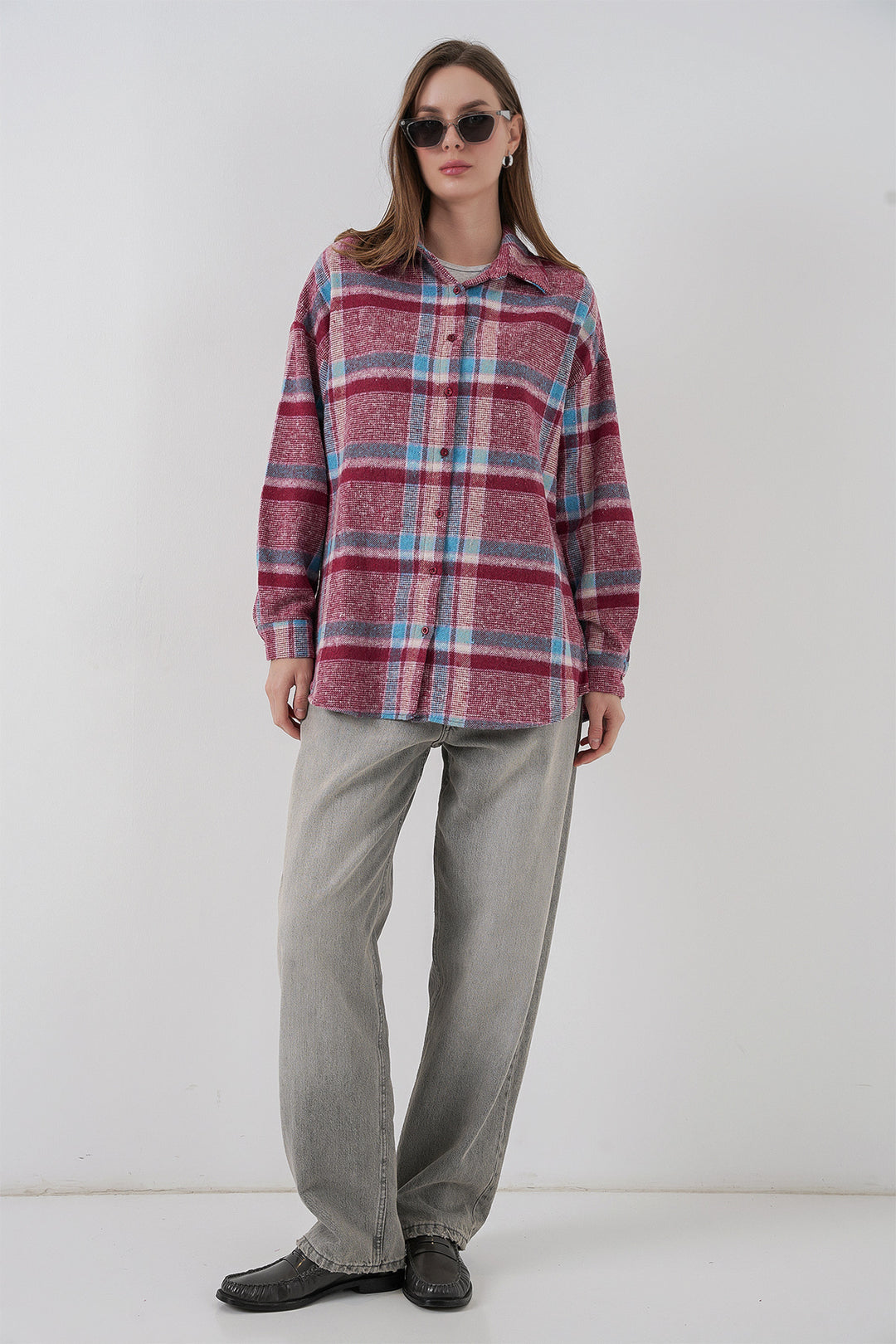 Bigdart Chemise oversize à carreaux pour femme 3854 Violet