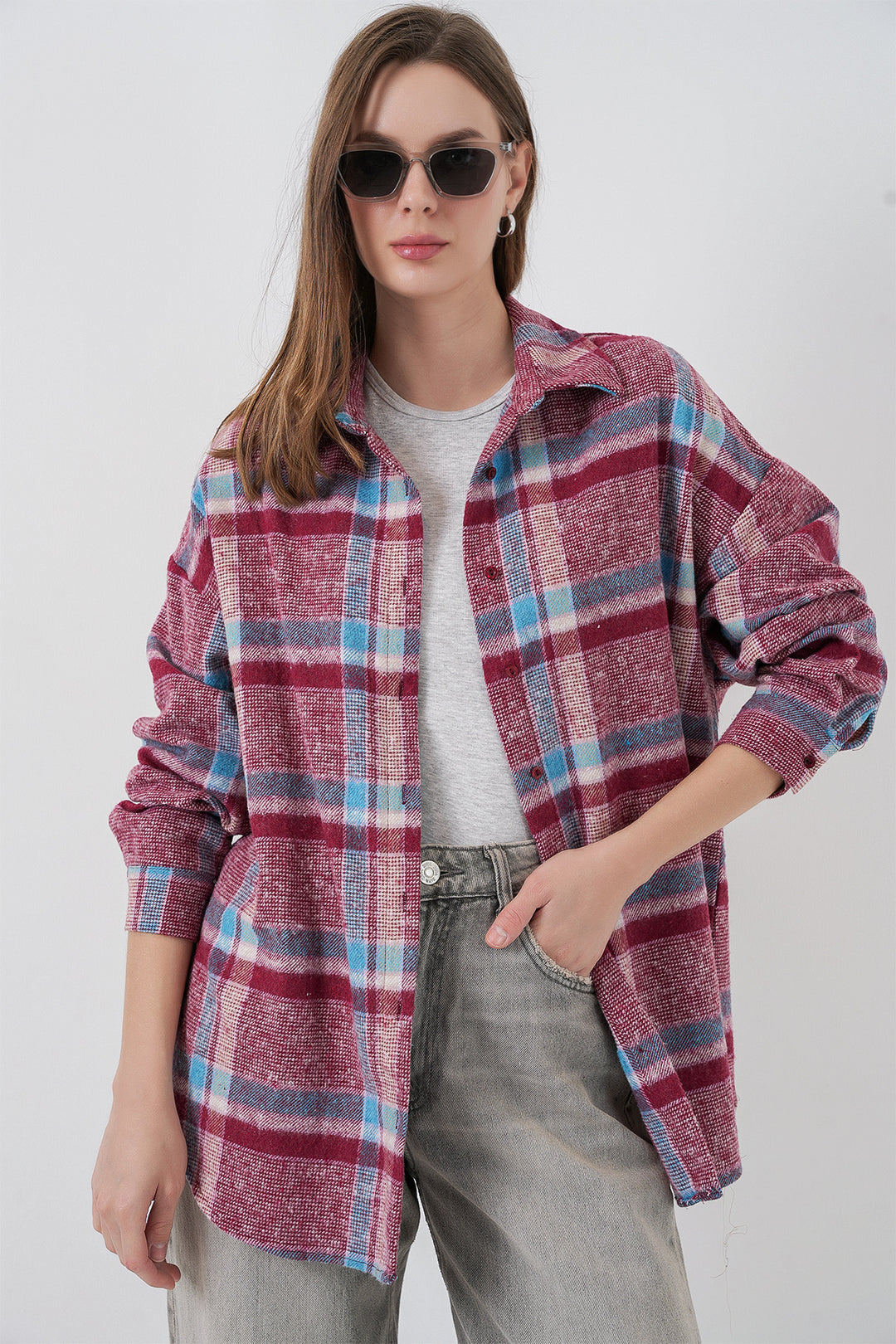 Bigdart Chemise oversize à carreaux pour femme 3854 Violet