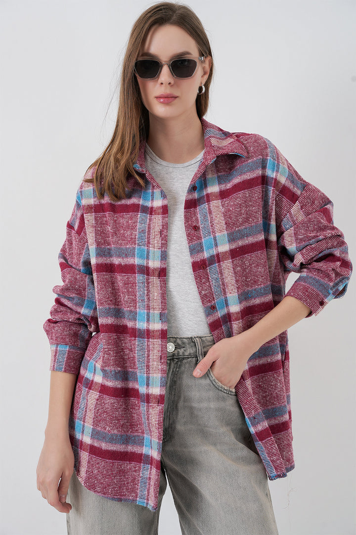 Bigdart Chemise oversize à carreaux pour femme 3854 Violet