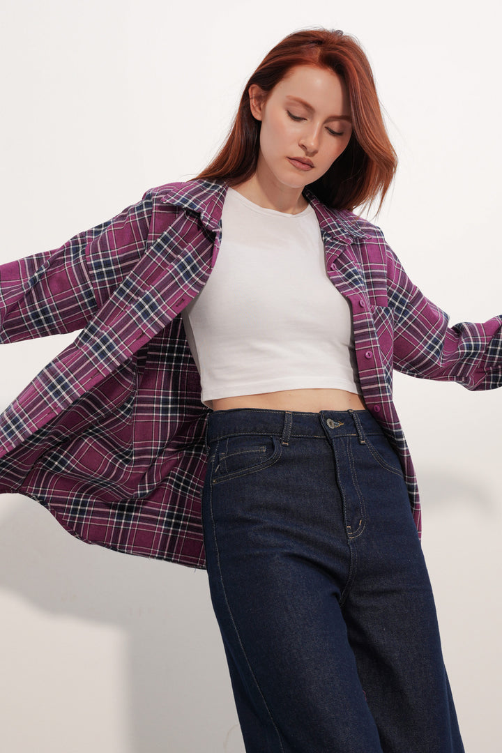 Bigdart Chemise oversize à carreaux femme 3854 Violet - Violet