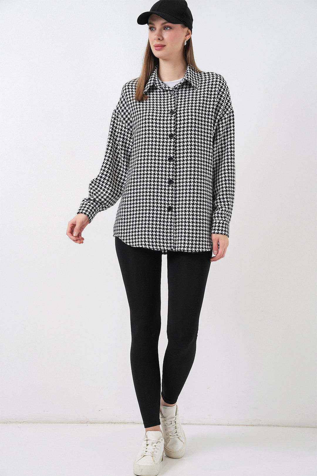 Bigdart Chemise oversize à motif pied-de-poule pour femme 3854 - Noir - Blanc