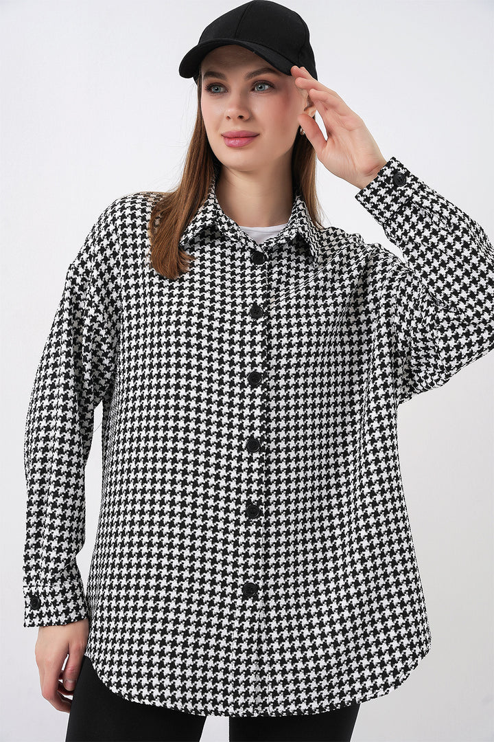 Bigdart Chemise oversize à motif pied-de-poule pour femme 3854 - Noir - Blanc