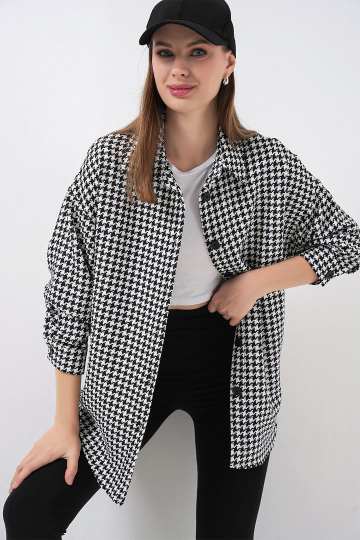 Bigdart Chemise oversize à motif pied-de-poule pour femme 3854 - Noir - Blanc