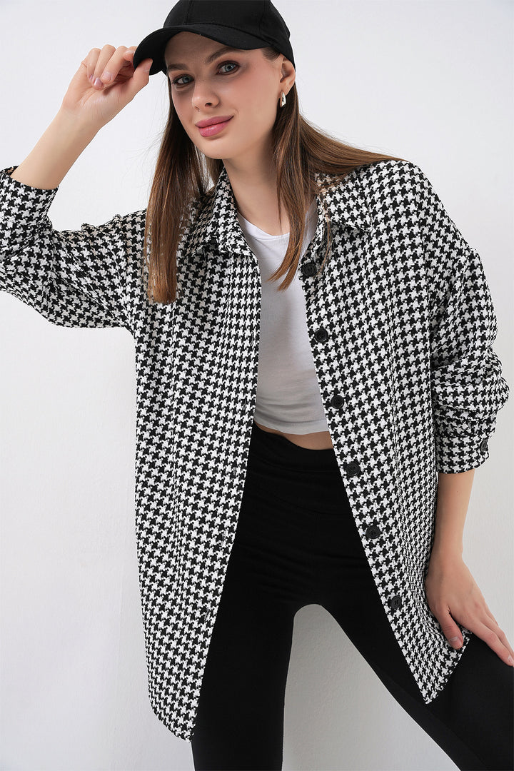 Bigdart Chemise oversize à motif pied-de-poule pour femme 3854 - Noir - Blanc