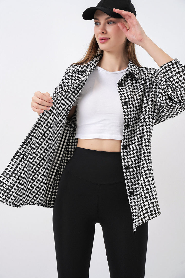 Bigdart Chemise oversize à motif pied-de-poule pour femme 3854 - Noir - Blanc