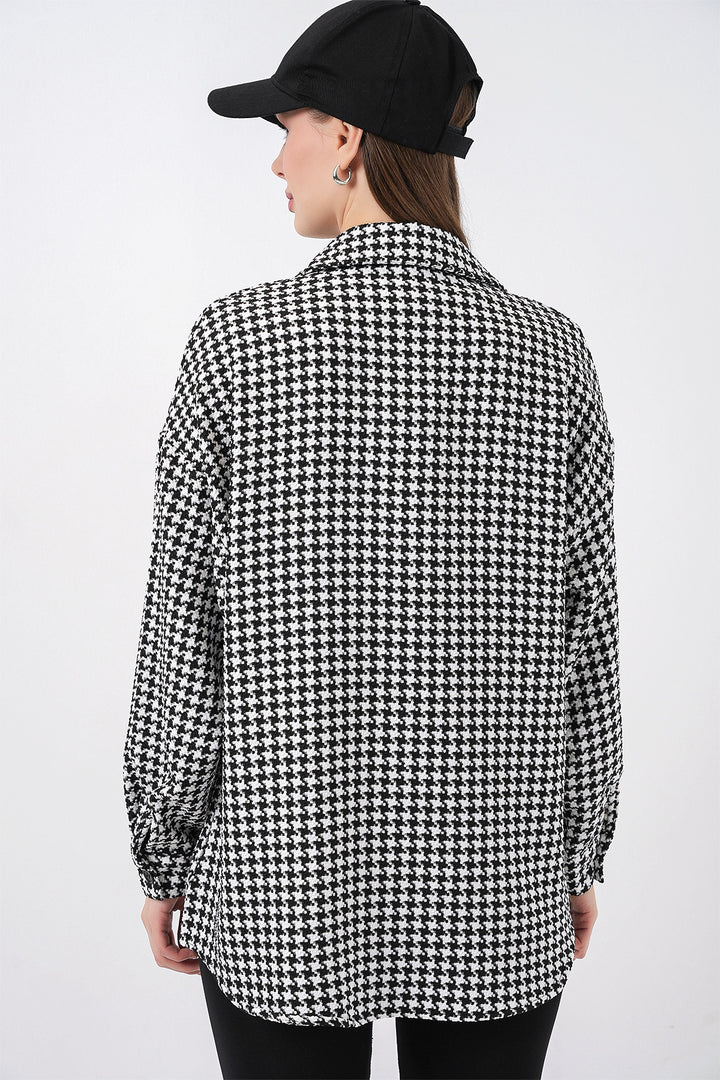 Bigdart Chemise oversize à motif pied-de-poule pour femme 3854 - Noir - Blanc