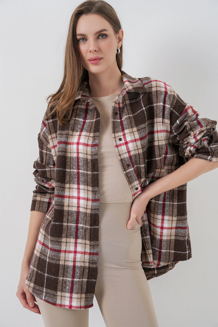 Bigdart Chemise oversize à carreaux pour femme 3854 Vison - Vison