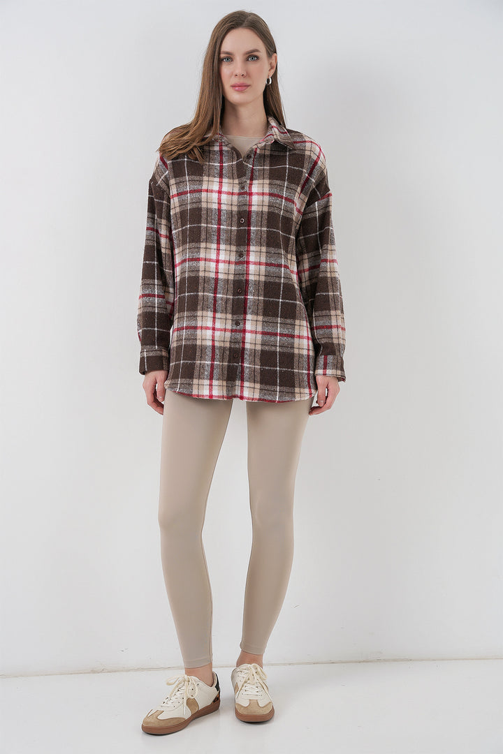 Bigdart Chemise oversize à carreaux pour femme 3854 Vison - Vison