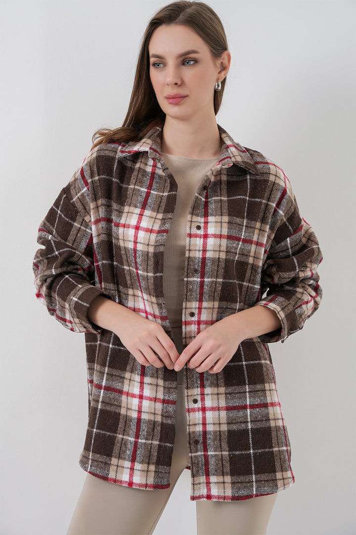 Bigdart Chemise oversize à carreaux pour femme 3854 Vison - Vison